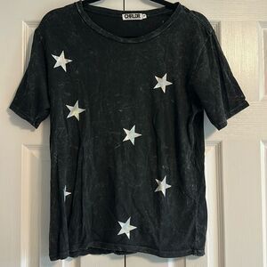 Chrldr Women’s Black Holographic Stars Wide T-Shirt, Size S